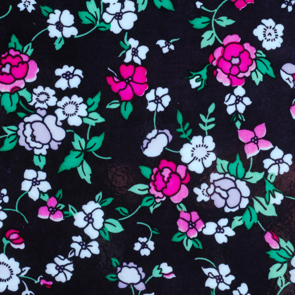 BLUE AND PINK FLOWERS ON BLACK SWATCH